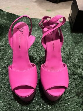 Giuseppe Zanotti Hot Pink Platform Slingback Heels